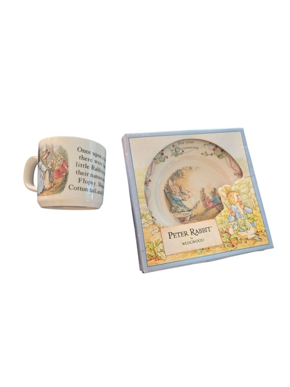 Vintage Wedgwood Peter Rabbit Christening Mug & Plate Set Beatrix Potter Design